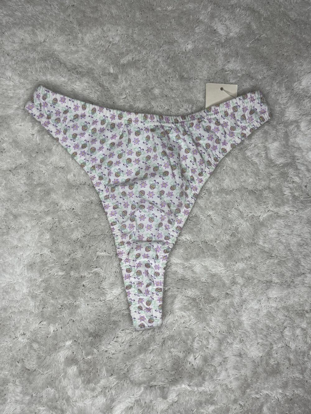 Partners Intimates Floral Butterfly Thong Panty Size 5 Small Cotton NWT
